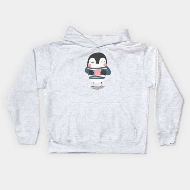 Cute Penguin Drinking Coffee T-Shirt Kids Hoodie by happinessinatee